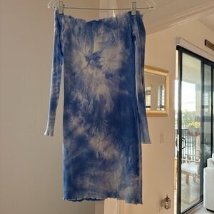 Zaful Blue Tie-Dye Ribbed Strapless Midi Dress